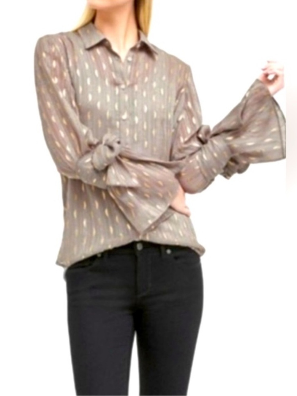 BANANA HALF MOON Dillon Gold Foil Half Moon Print Button-Front Blouse